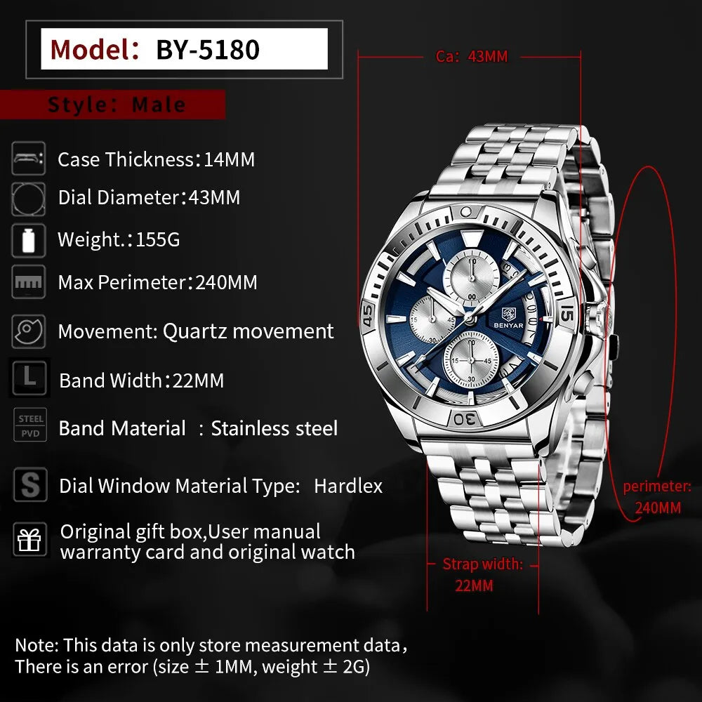 Benyar BY-5180 Skymaster Chronograph Business Watch for Men