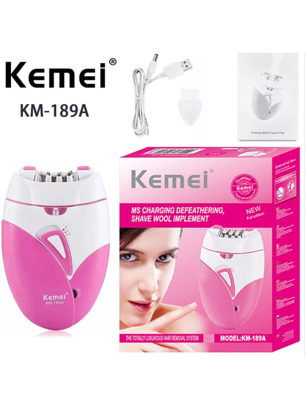 Hair Removal Kit Rechargeable Epilator Kemei KM-189-A