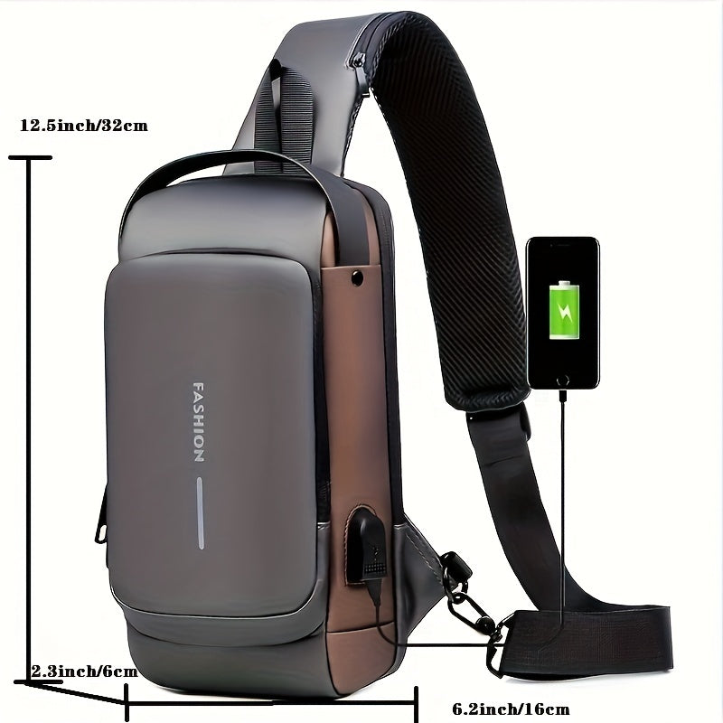 Men Anti Theft, USB Charging, Crossbody Short Travel Sling Bag Pack