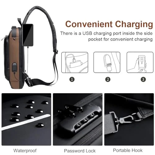Men Anti Theft, USB Charging, Crossbody Short Travel Sling Bag Pack