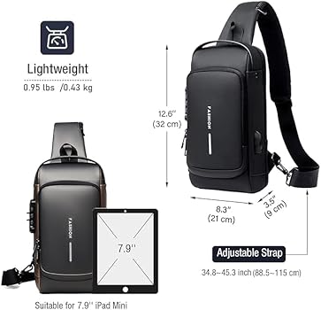 Men Anti Theft, USB Charging, Crossbody Short Travel Sling Bag Pack