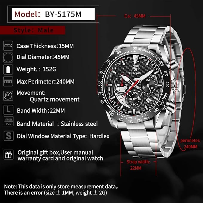 Benyar BY-5175 Multifunction Sports Chronograph Watch for Men