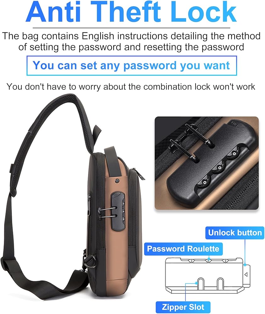 Men Anti Theft, USB Charging, Crossbody Short Travel Sling Bag Pack