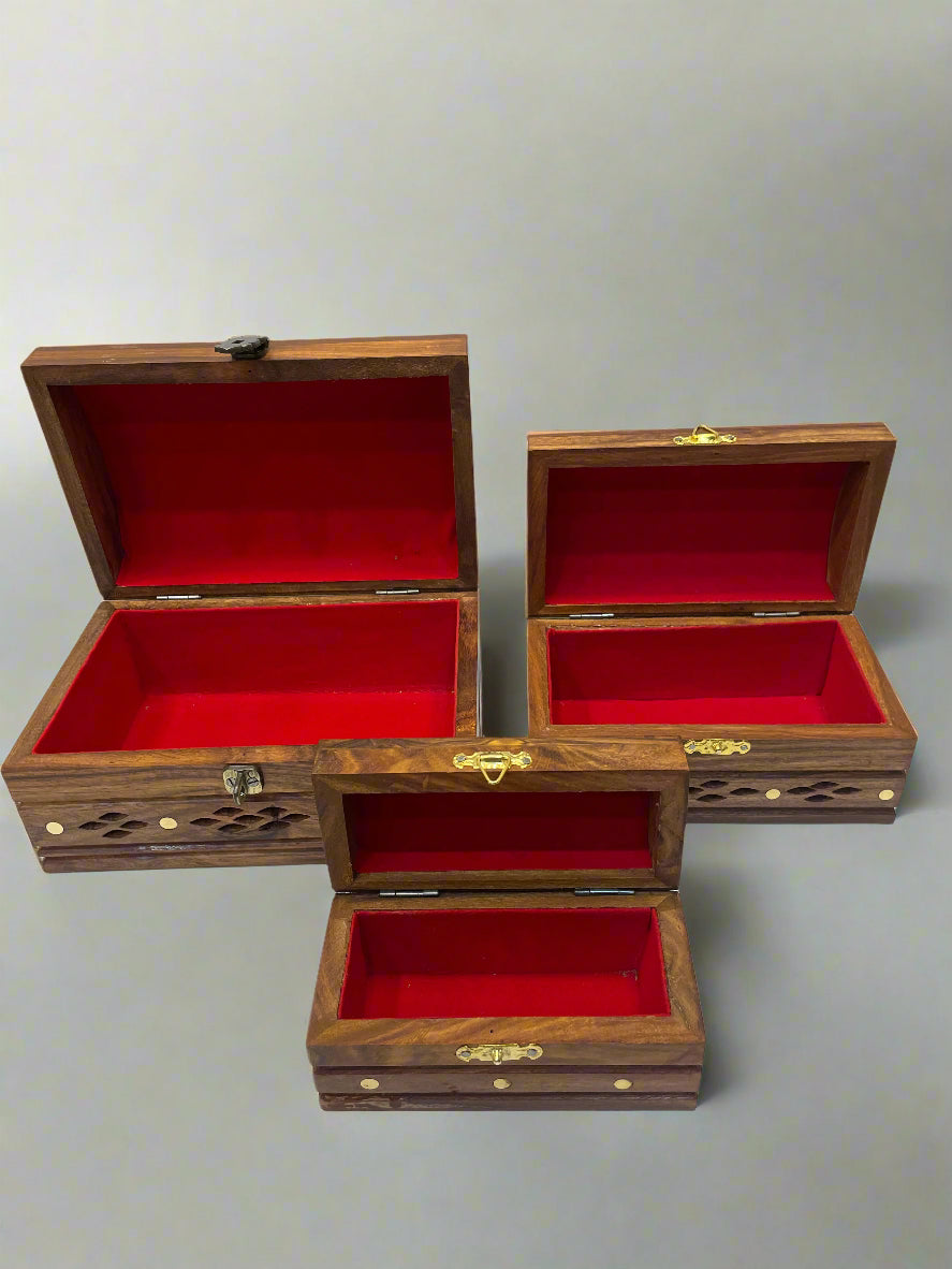 Handcrafted Wooden Jewelry Box Set (3 piece)