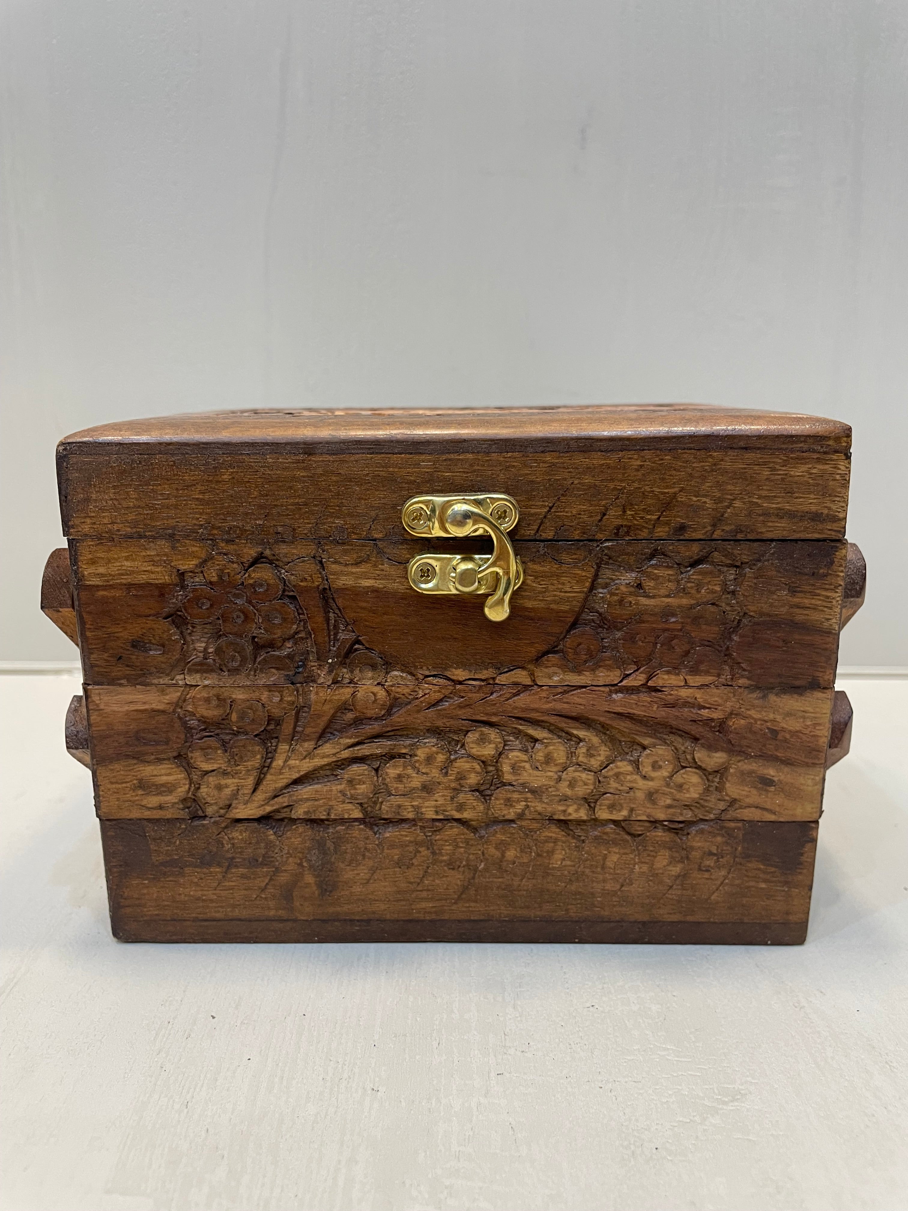 Handcarved 3 Shelves Wooden Jewelry Box