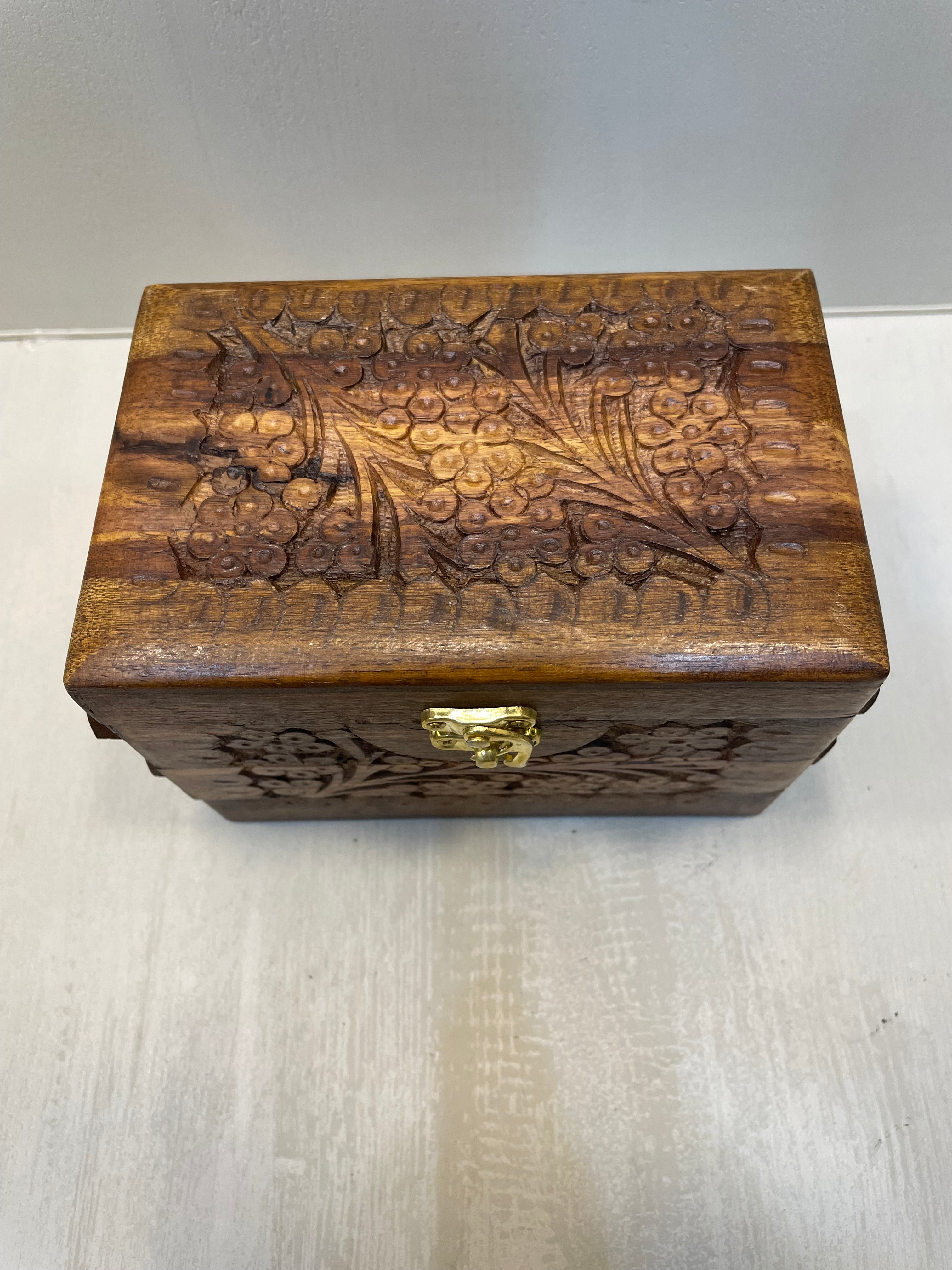 Handcarved 3 Shelves Wooden Jewelry Box