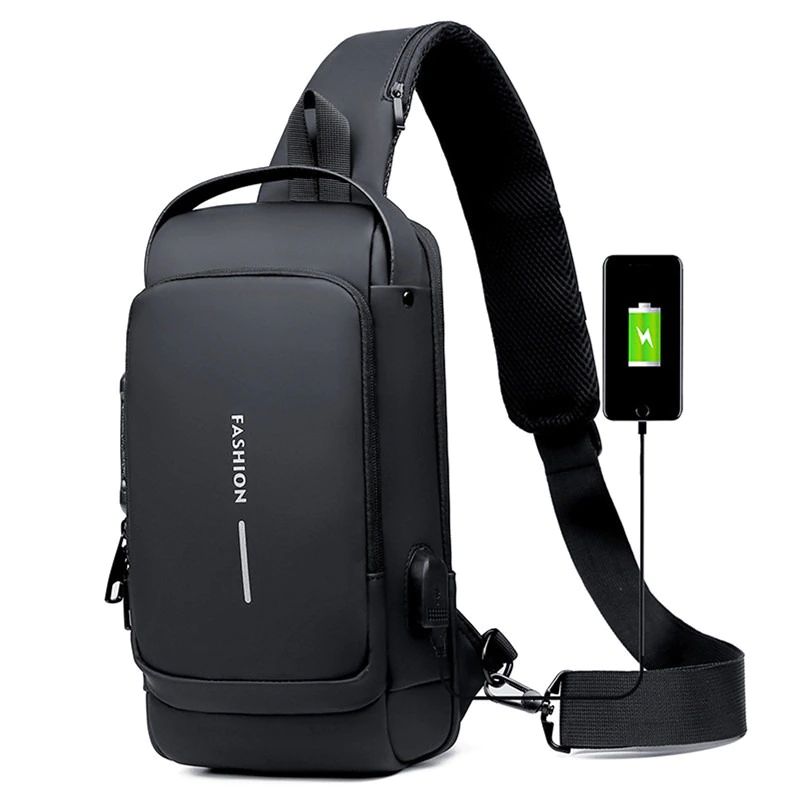 Men Anti Theft, USB Charging, Crossbody Short Travel Sling Bag Pack