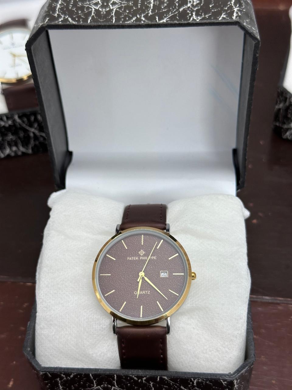 Patek Philippe Slim Leather Strap Watch for Men