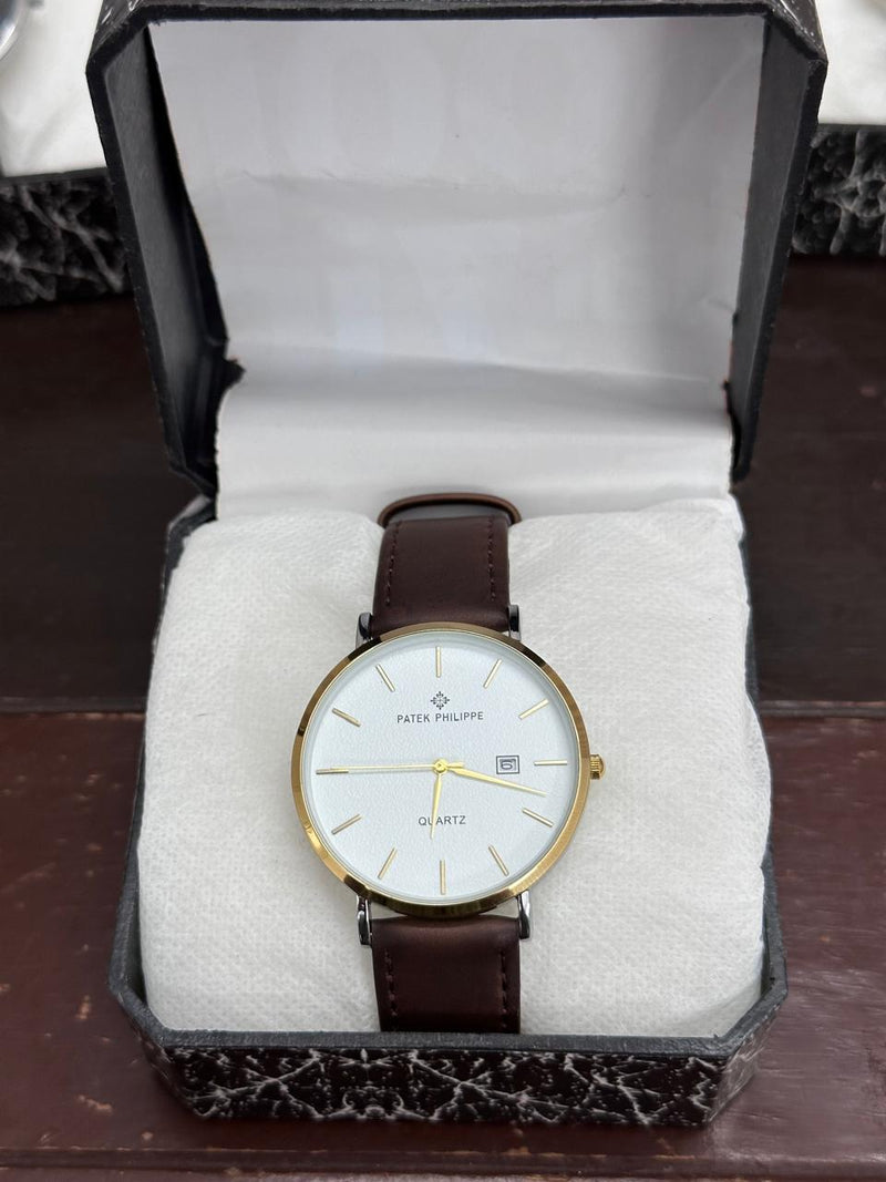 Patek Philippe Slim Leather Strap Watch for Men