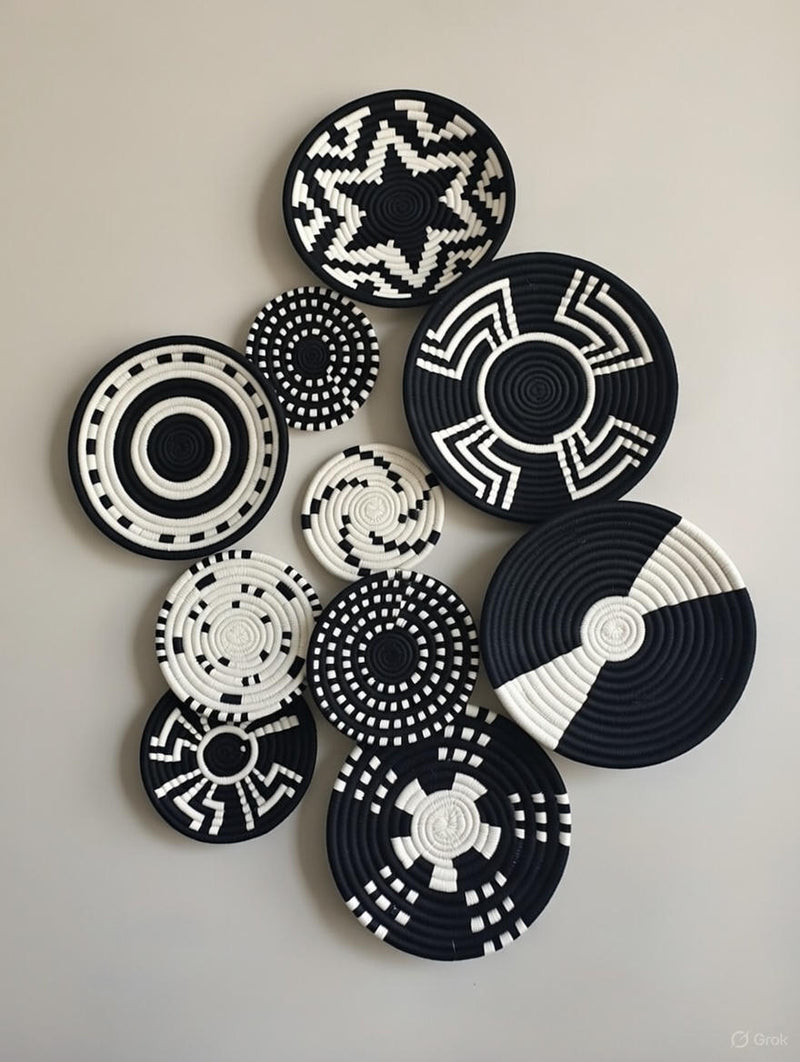 Handwoven Black and White Baskets set (10 piece)