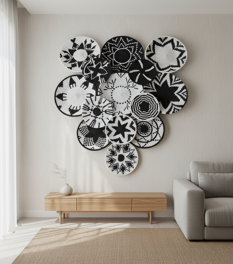 Handwoven Black and White Baskets set (14 piece)