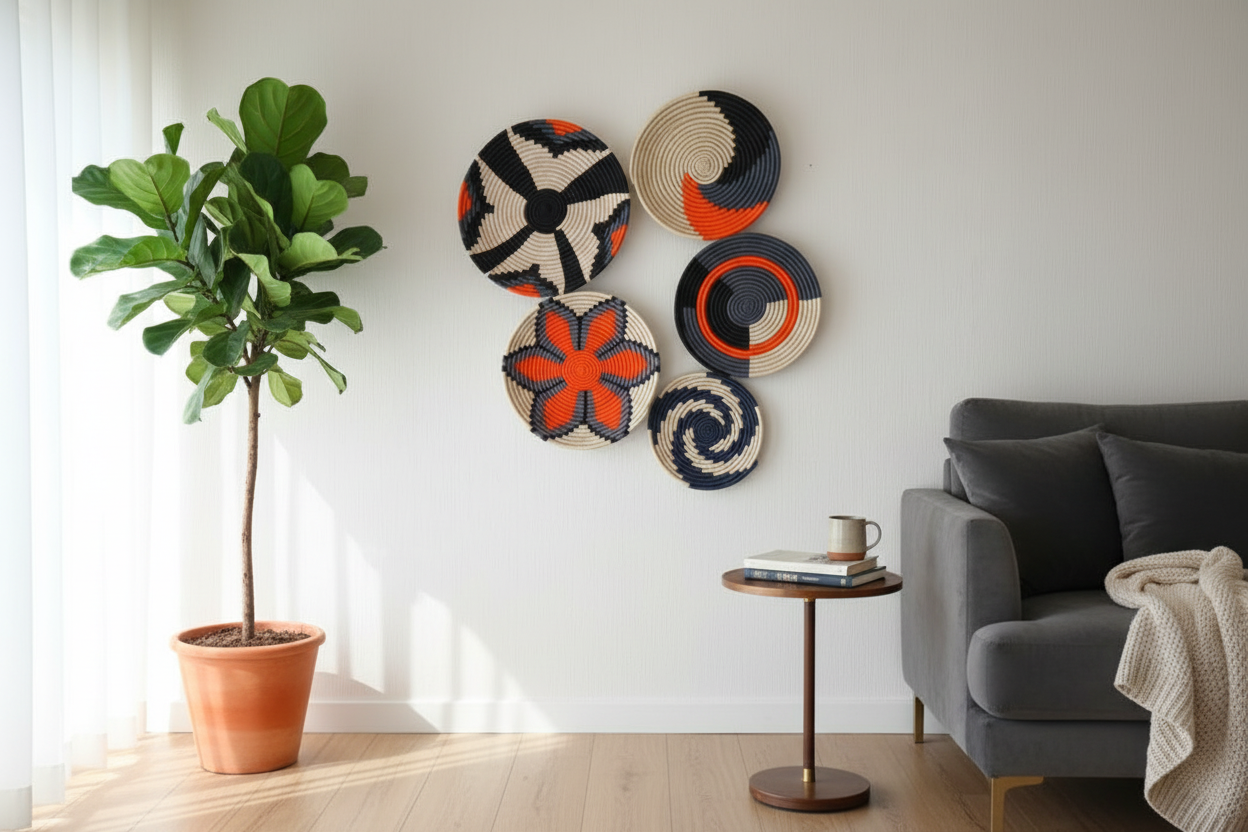 Handwoven Baskets set Multi color (5 piece)