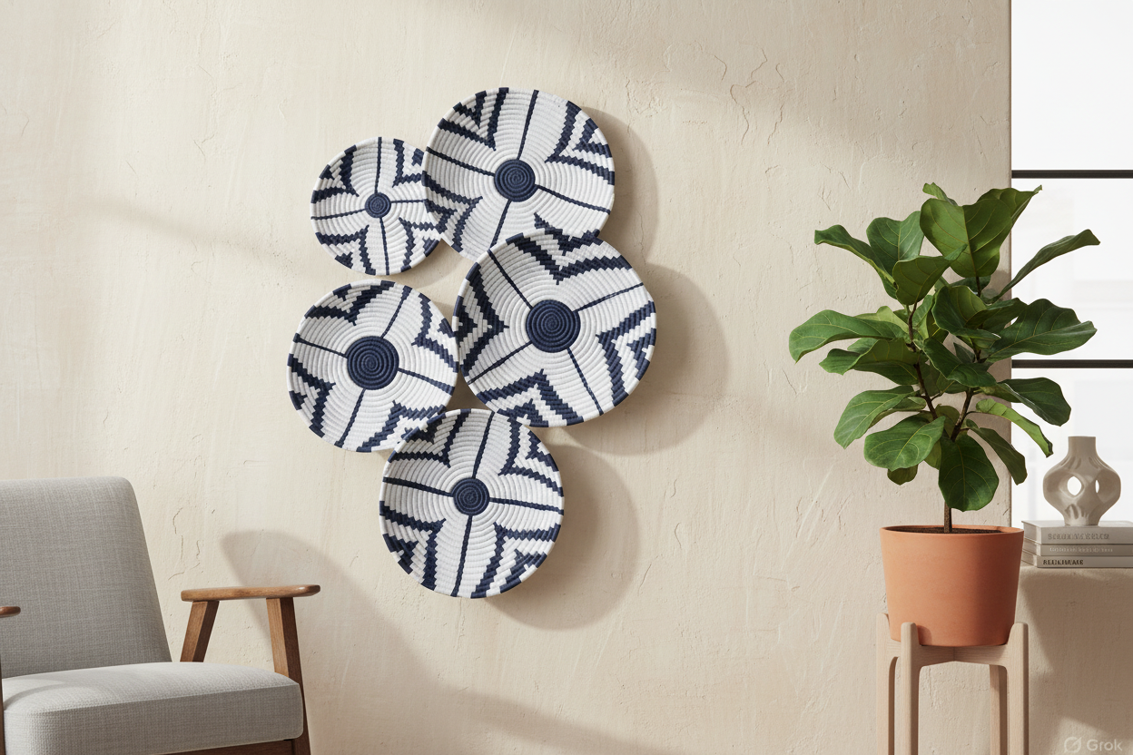 Handwoven Black and White Baskets set (5 piece)