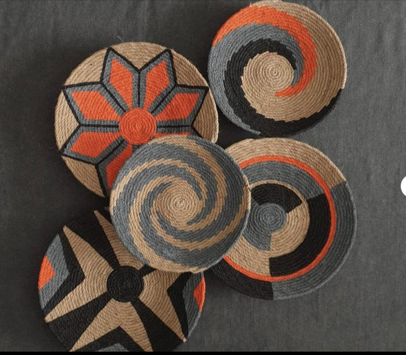 Handwoven Baskets set Multi color (5 piece)