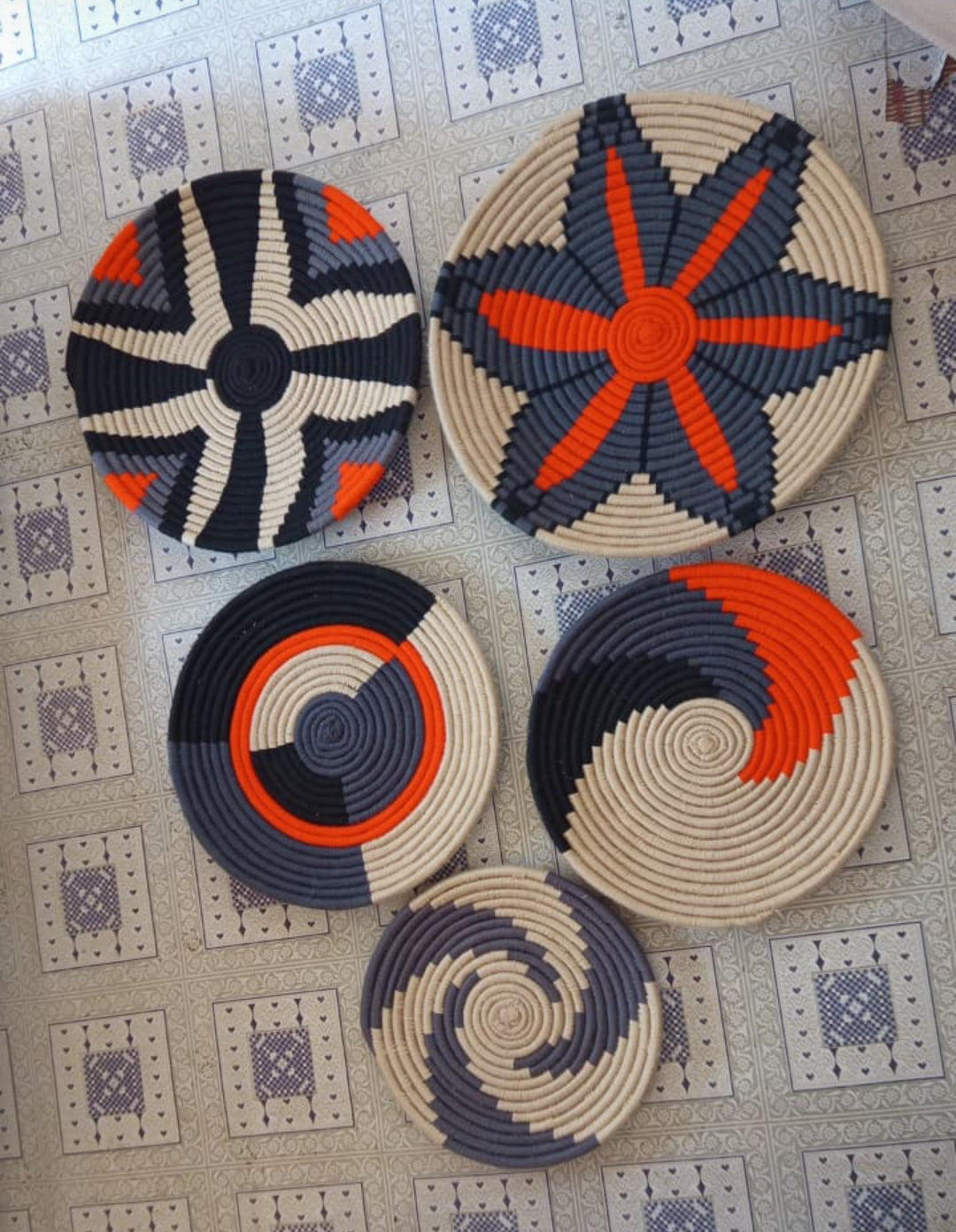 Handwoven Baskets set Multi color (5 piece)