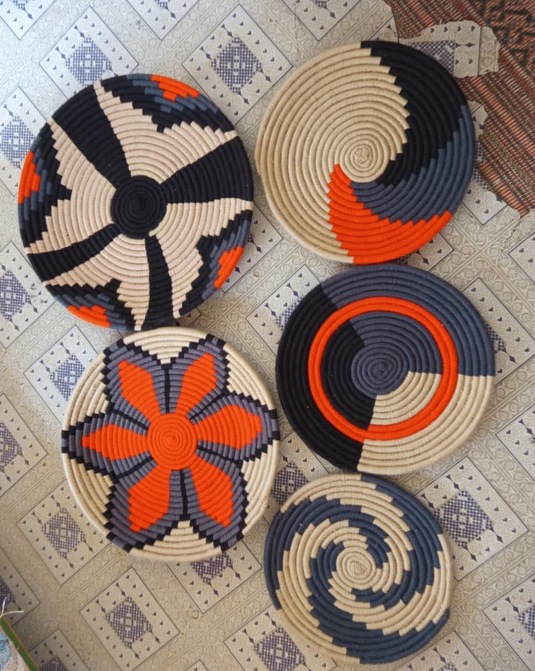 Handwoven Baskets set Multi color (5 piece)