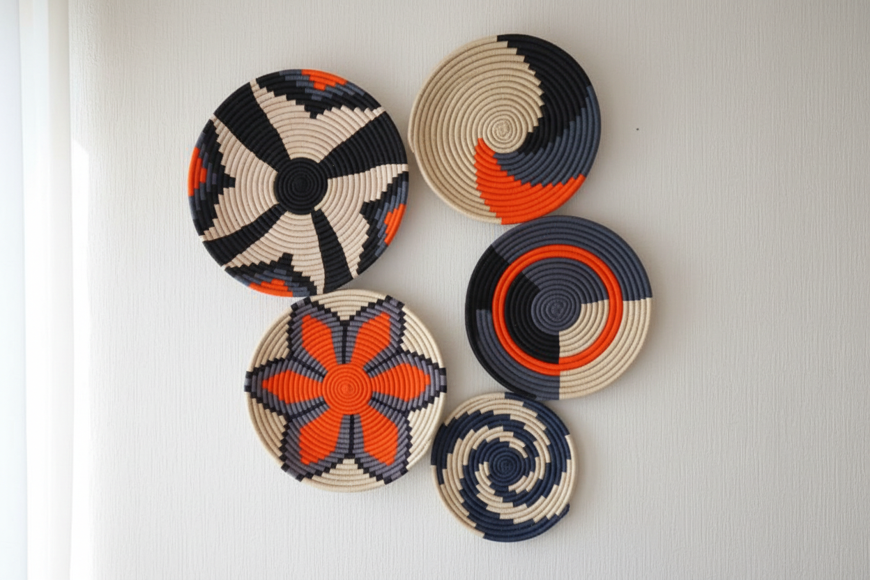 Handwoven Baskets set Multi color (5 piece)