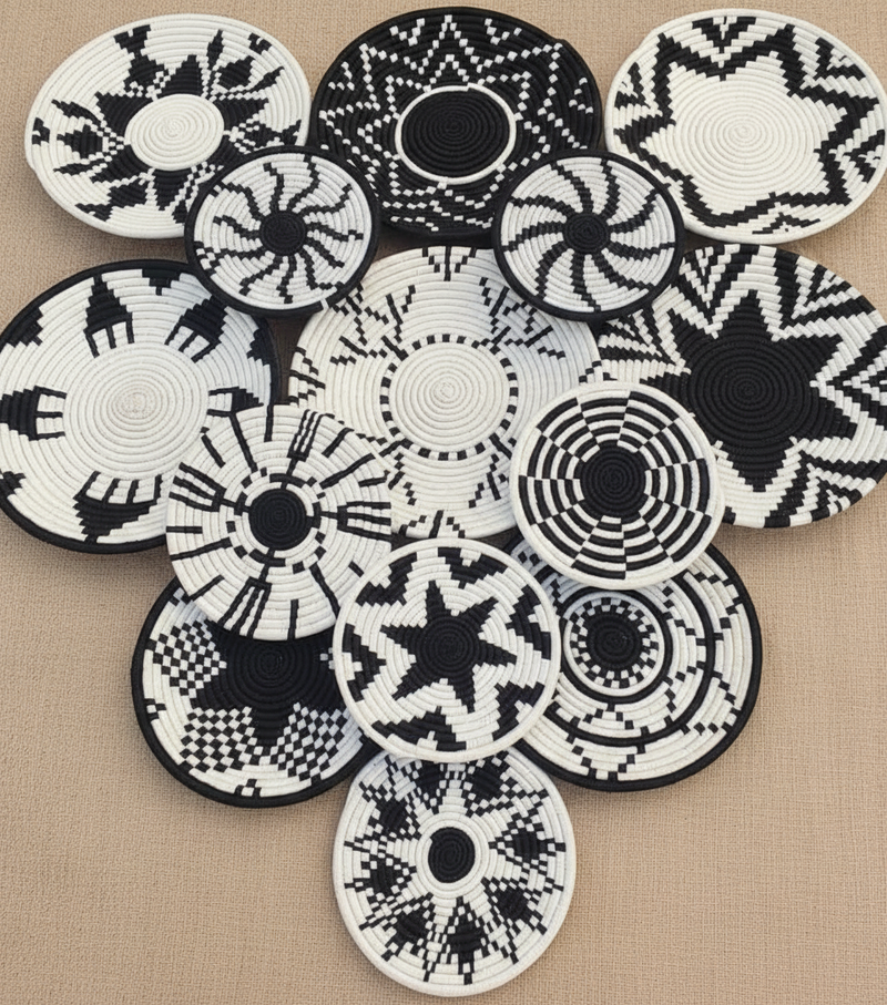 Handwoven Black and White Baskets set (14 piece)