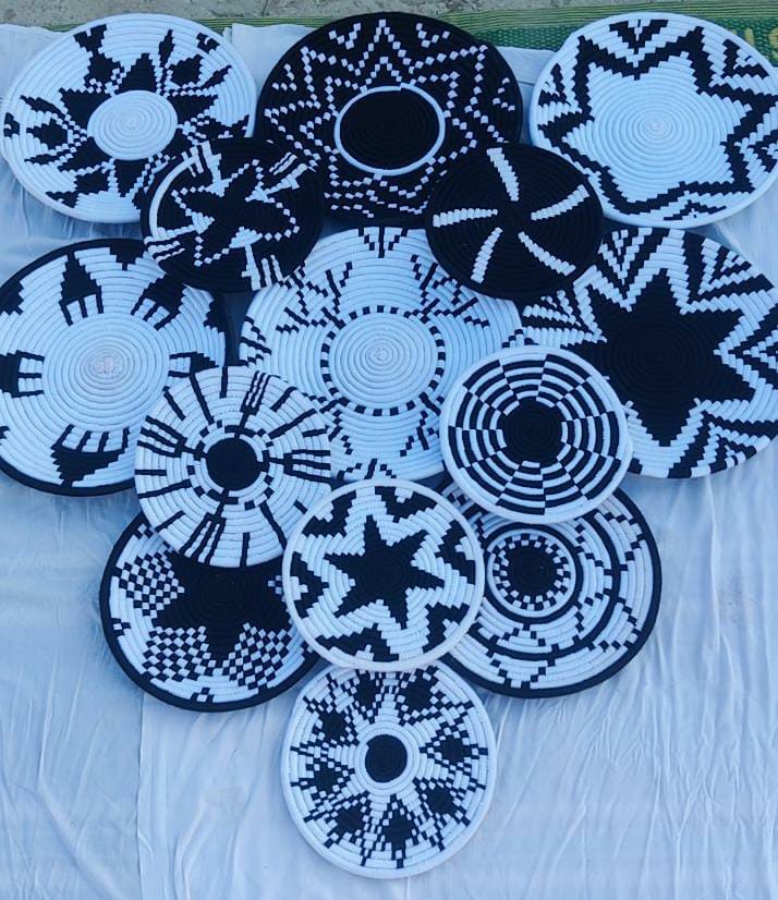 Handwoven Black and White Baskets set (14 piece)