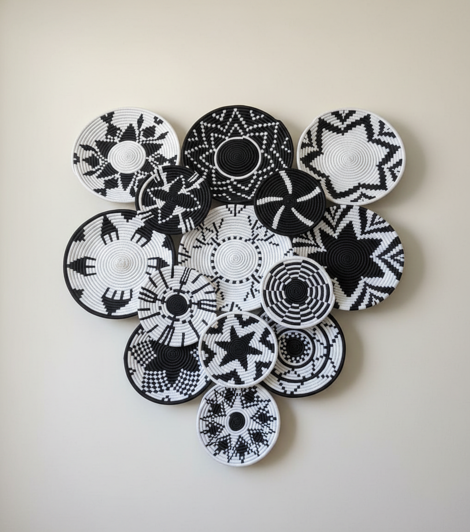 Handwoven Black and White Baskets set (14 piece)