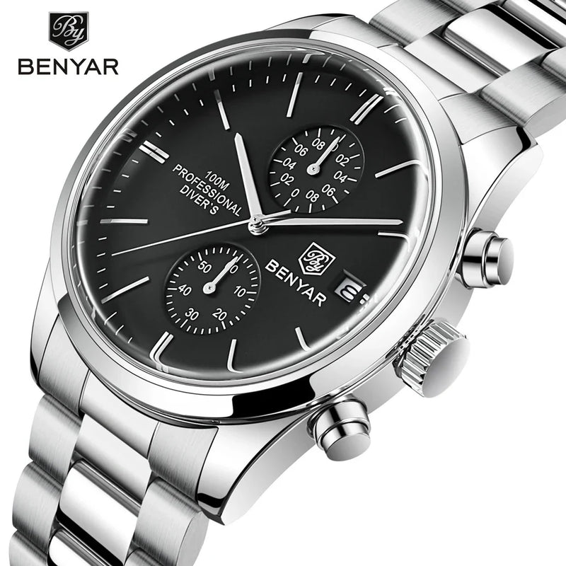 Benyar Insider Chrono BY-5187-Black Stainless Steel Watch for Men