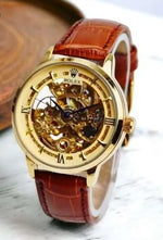 Automatic Skeleton Self Winding Genuine Leather Strap Watch