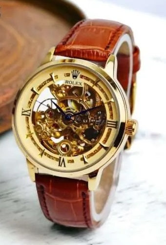 Automatic Skeleton Self Winding Genuine Leather Strap Watch