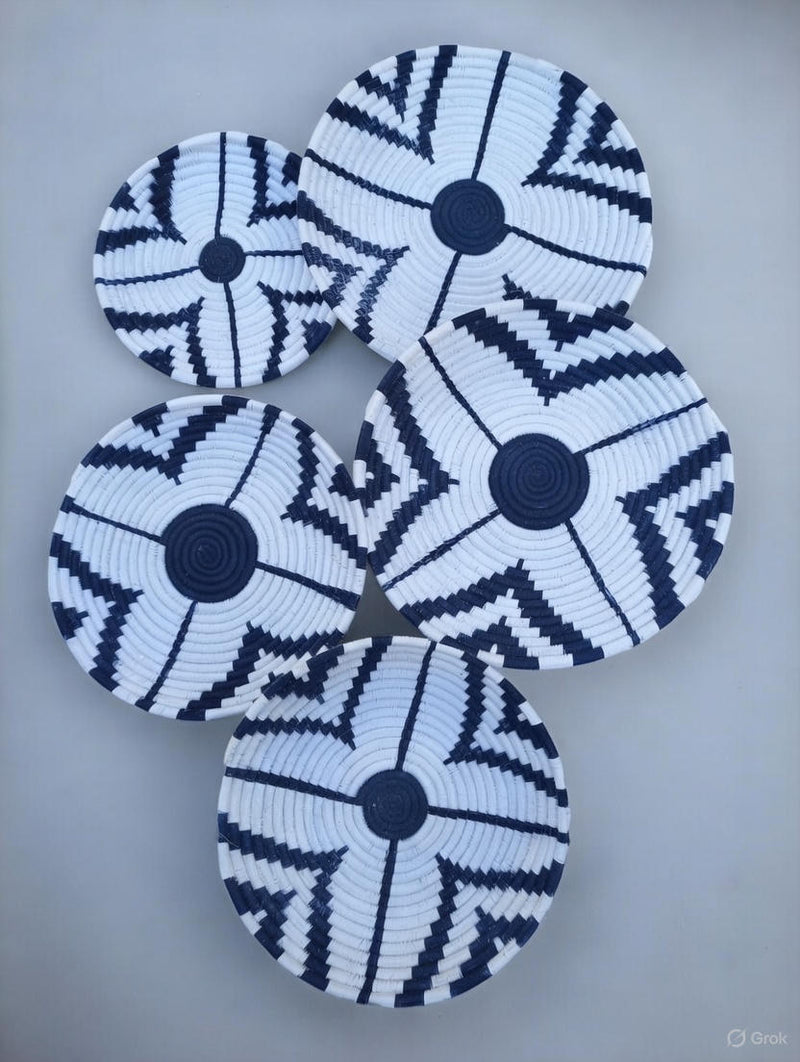 Handwoven Black and White Baskets set (5 piece)