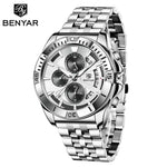 Benyar 5180M Quartz Chronograph 3ATM Steel Band Watch for Men