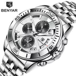 Benyar 5180M Quartz Chronograph 3ATM Steel Band Watch for Men